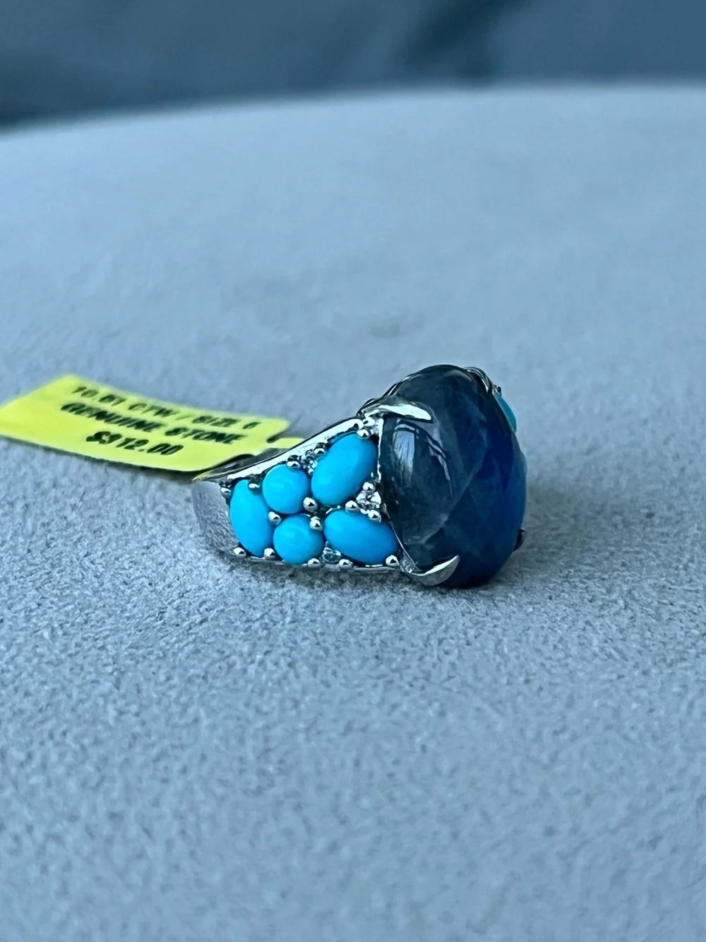 Sterling Silver Labradorite and Turquoise Statement Ring Size 6